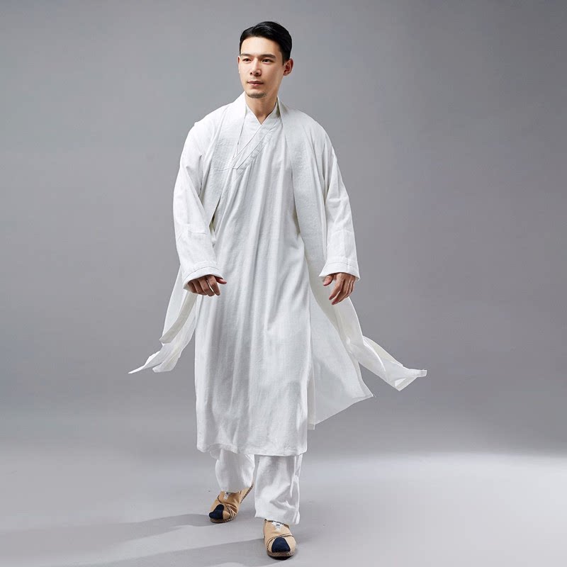 禅意棉麻套装居士服男士禅服武当道袍太极服古风汉服长衫服装