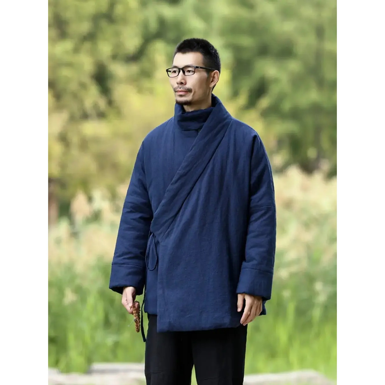 冬季男士汉服棉袄加厚中国风男装中式棉服保暖亚麻棉衣外套茶禅服