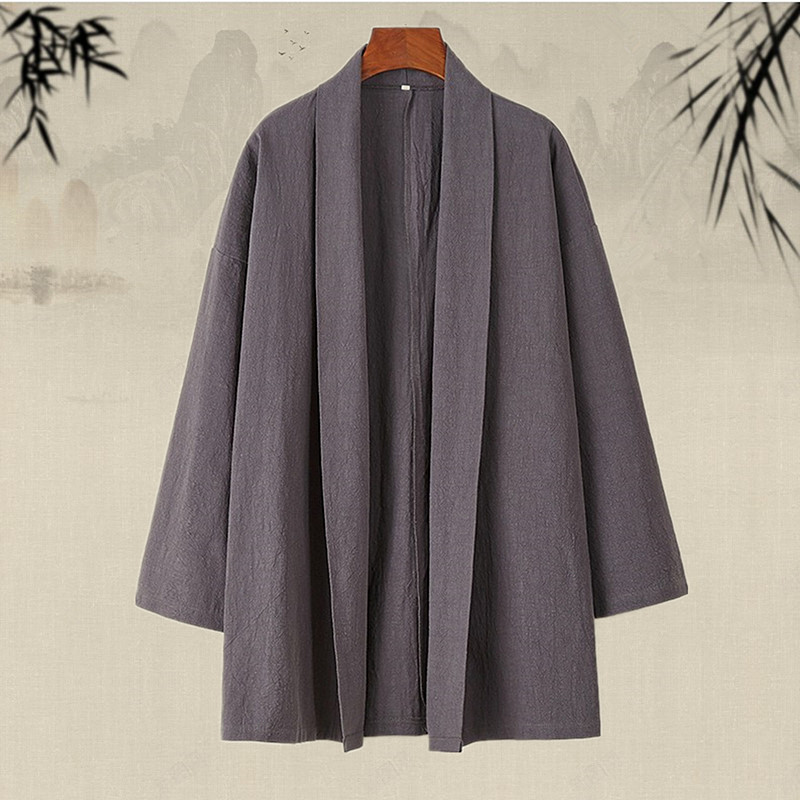 春秋中国风男装棉麻外套宽松大码佛系居士服禅意茶服中式亚麻上衣