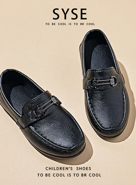 男童一脚蹬皮鞋中大童儿童豆豆鞋学生黑色表演鞋西服礼仪鞋镂空