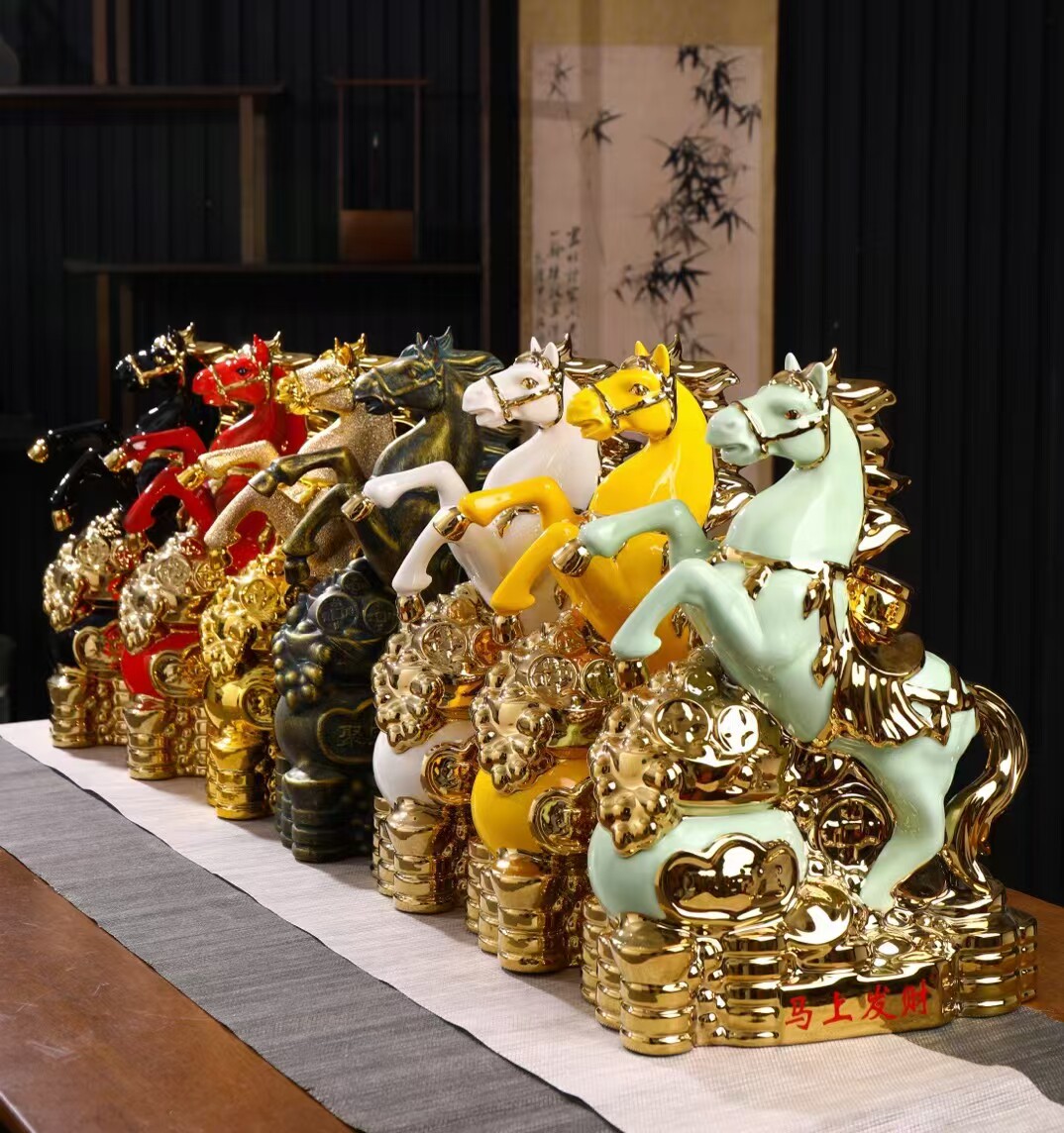 客厅酒柜招财马摆件景德镇陶瓷空酒瓶5斤装十二生肖酒具马到成功,家居饰品,装饰摆件,淘宝优惠券,粉丝福利购,淘宝优惠卷
