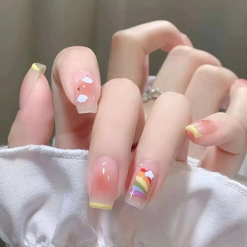 春夏彩虹多巴胺穿戴甲新款高级感纯手工短款指甲贴片美甲贴片