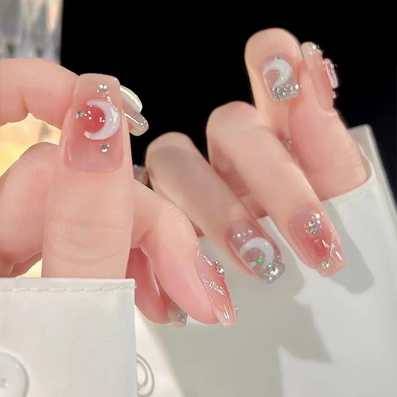 高级感手工穿戴甲网红同款少女心水冰月冰透腮红美甲成品可拆卸