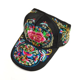 特色中国风铜钱刺绣半顶帽 民族风绣花遮阳帽鸭舌帽旅游帽棒球帽