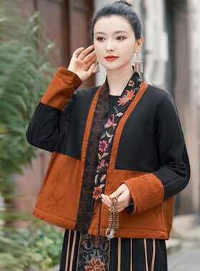 冬季民族风新中式国风刺绣休闲大码棉衣女新中式复古宽松外套大衣
