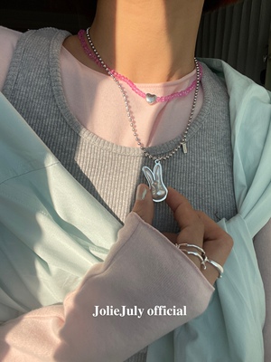 JolieJuly 重磅推荐！可爱兔兔造型透粉色串珠项链套装