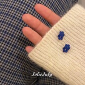 JolieJuly韩国代购 精致mini蓝色小花朵耳钉高饱和色洋气小钻石款