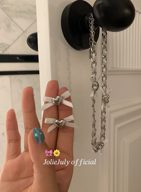 JolieJuly正品韩国代购 小香风蝴蝶结爱心耳钉项链