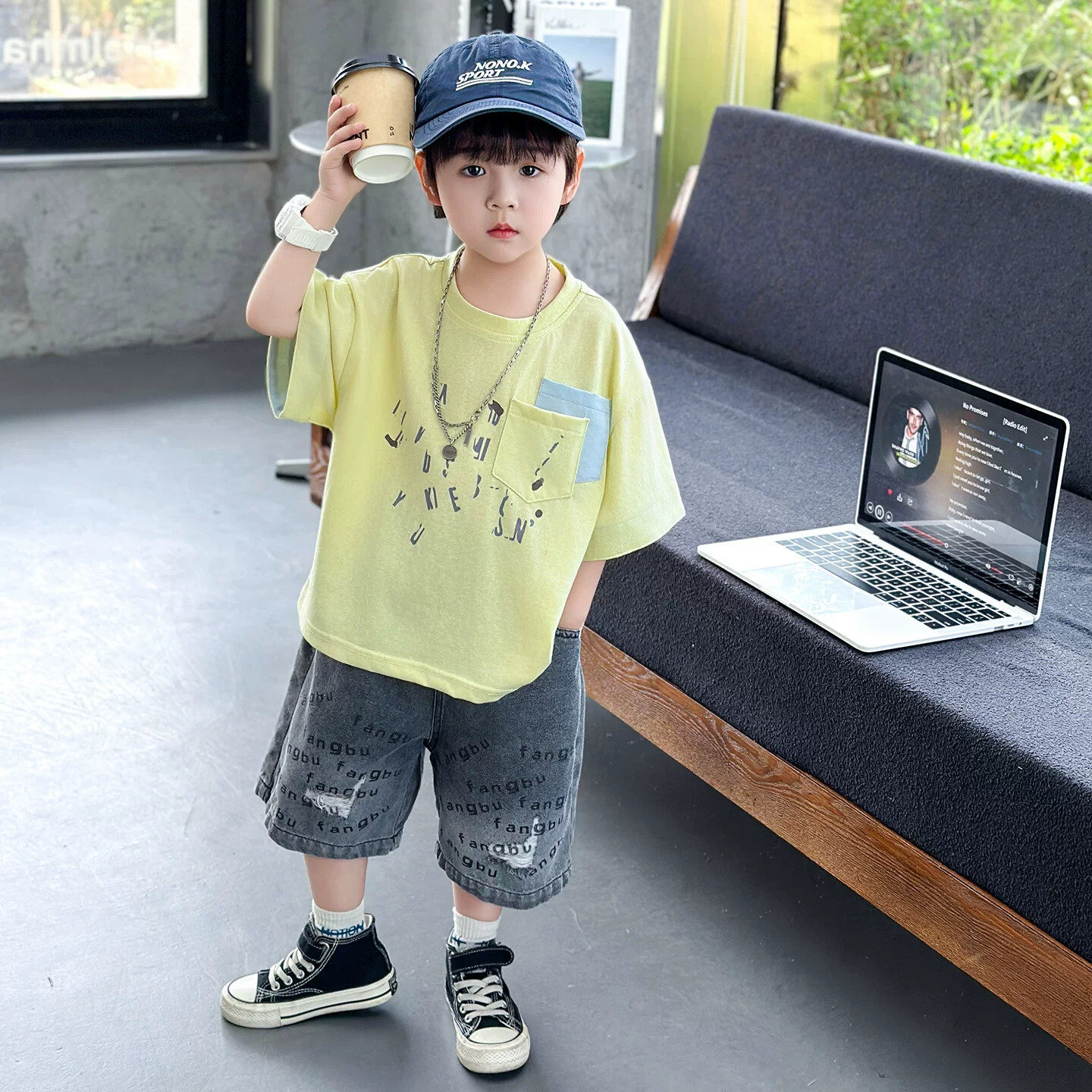 男童夏装潮酷韩版套装2026新款儿童宽松时髦短袖短裤小男孩两件套