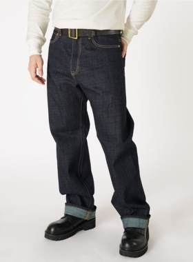 维托摩瑞咔叽原牛12OZ黑牡丹彩棉竹节丹宁美式复古501直桶牛仔裤