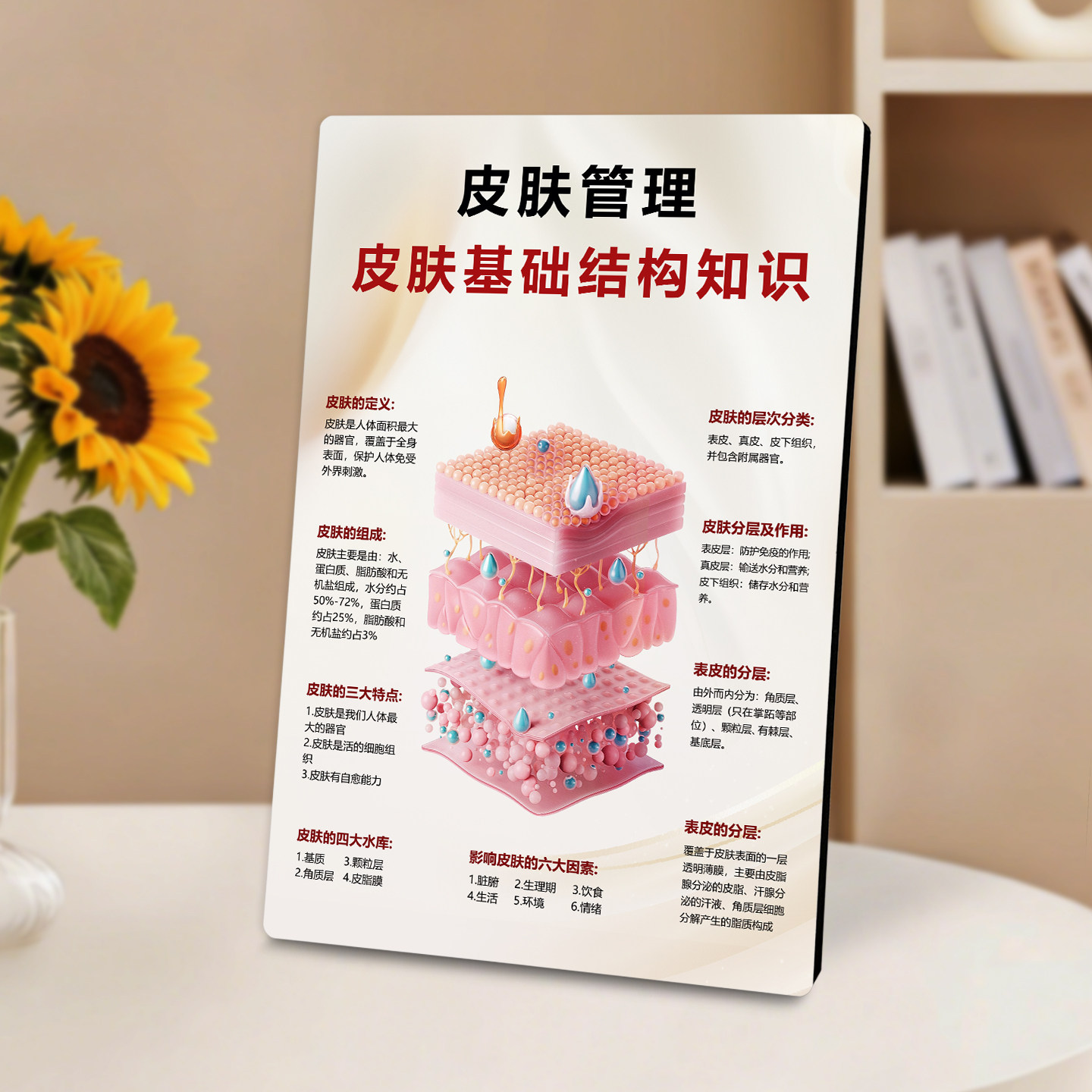 新款皮肤结构专业科普美容院医美面诊咨询展示板相框护肤店摆台件