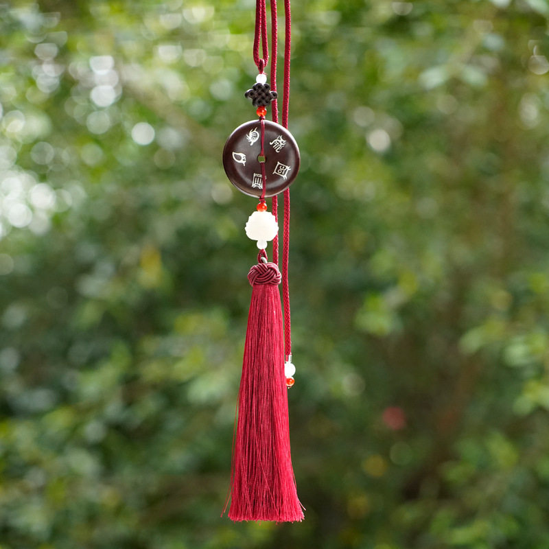 小叶紫檀木镶银五岳真形图挂件道家饰品吊坠平安扣汽车挂件高级感