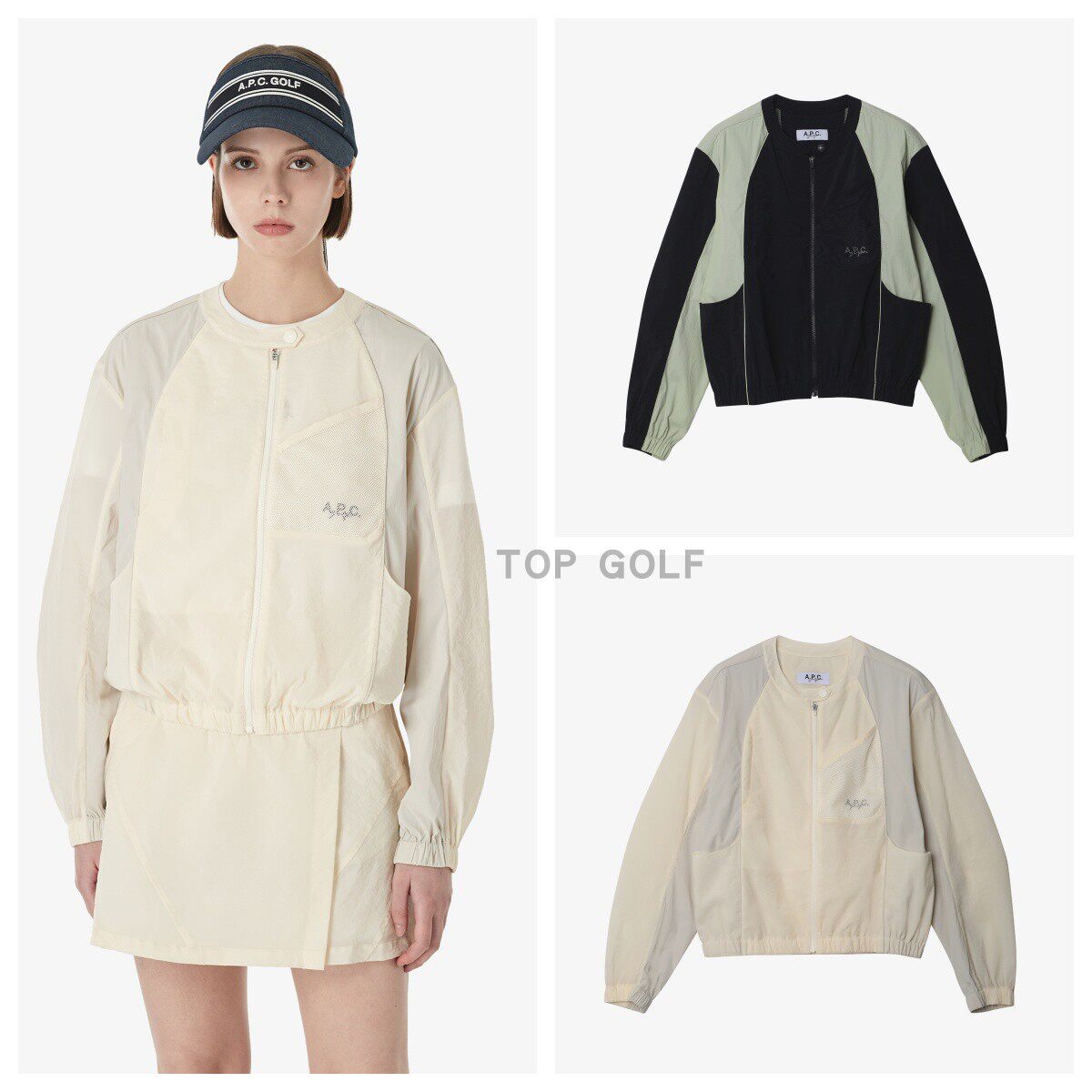 韩国代购APC GOLF高尔夫上衣26夏女圆领拉链防晒拼色口袋长袖外套