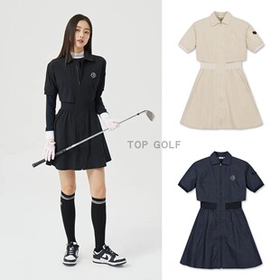 韩国代购 Golden Bear 高尔夫裙子26夏女翻领全拉链中长款连衣裙