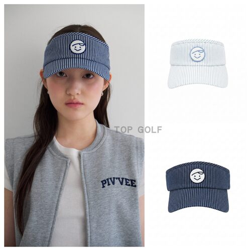 韩国代购PIVVEE GOLF高尔夫帽子 26春夏女条纹笑脸标志空顶鸭舌帽