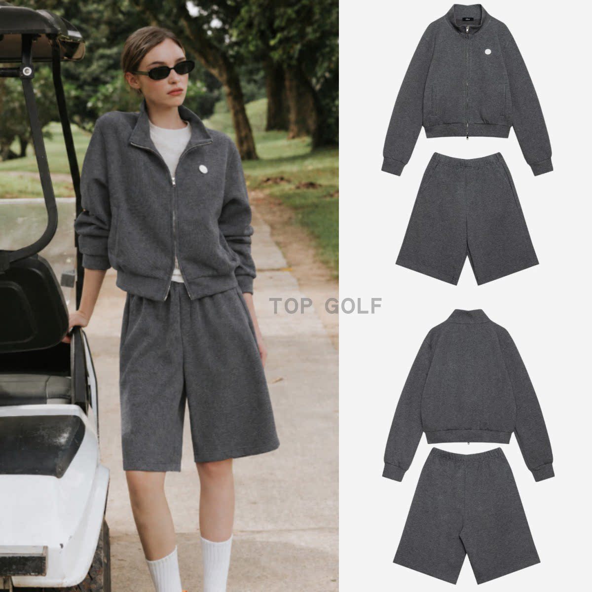 韩国代购 ober golf  高尔夫上衣 26秋冬女立领全拉链短裤套装