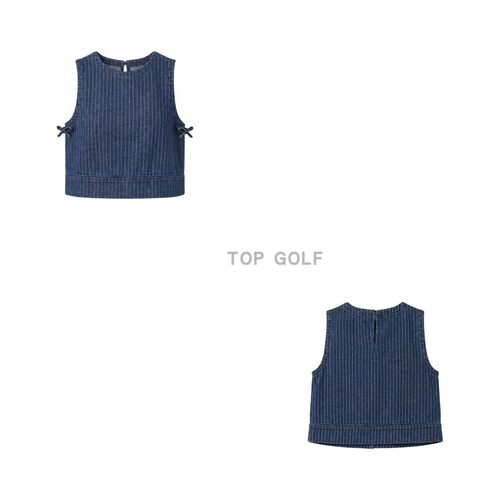 韩国代购PIVVEE GOLF高尔夫服装 26夏女条纹短款ins牛仔无袖背心