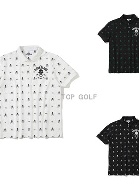 韩国代购MARK LONA高尔夫服装 25秋男翻领半系扣骷髅图案短袖T恤