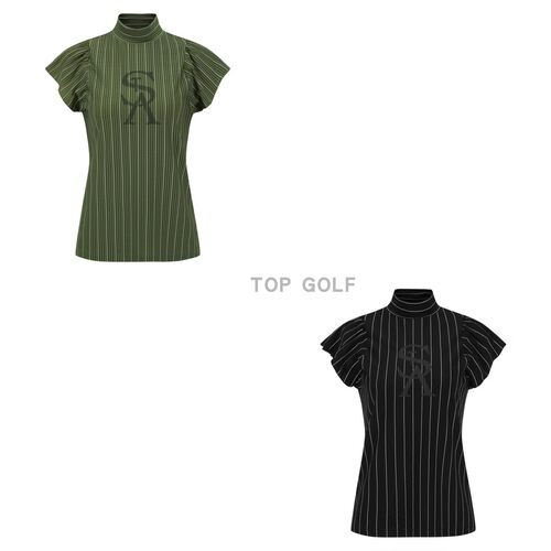 韩国代购 ST ANDREWS 高尔夫上衣 26夏女款半高领条纹字母短袖T恤