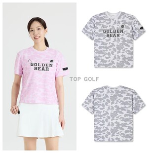 韩国代购 Golden Bear 高尔夫上衣 26夏女圆领迷彩图案短袖T恤