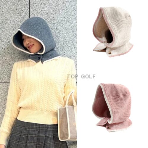韩国代购LORDLOAR GOLF 高尔夫帽子26冬针织拼色系扣巴拉克拉法帽