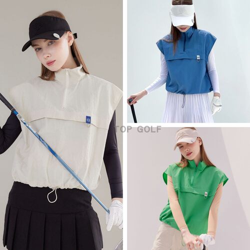 韩国代购MM GOLF高尔夫T恤 26夏半拉链套头冷感速干宽松抽绳马甲