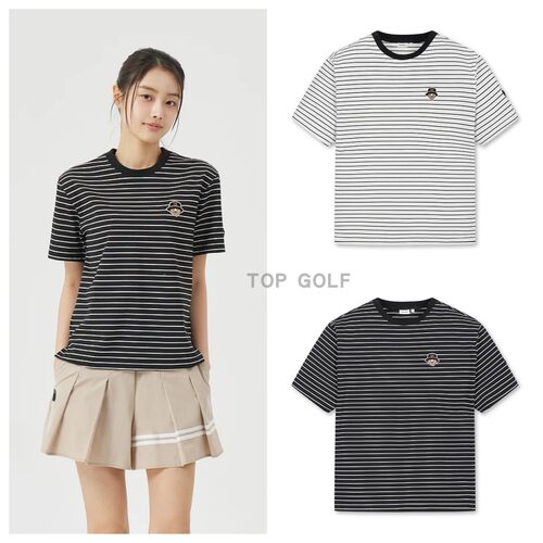 韩国代购 Golden Bear 高尔夫上衣 26夏男女同款圆领条纹短袖T恤