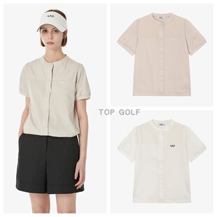 韩国代购APC GOLF高尔夫上衣 26夏女圆领纽扣拼色速干针织短袖T恤