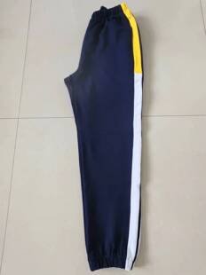 新款春秋夏季校服裤深蓝色上宽黄拼接下白条初高中小学生运动裤