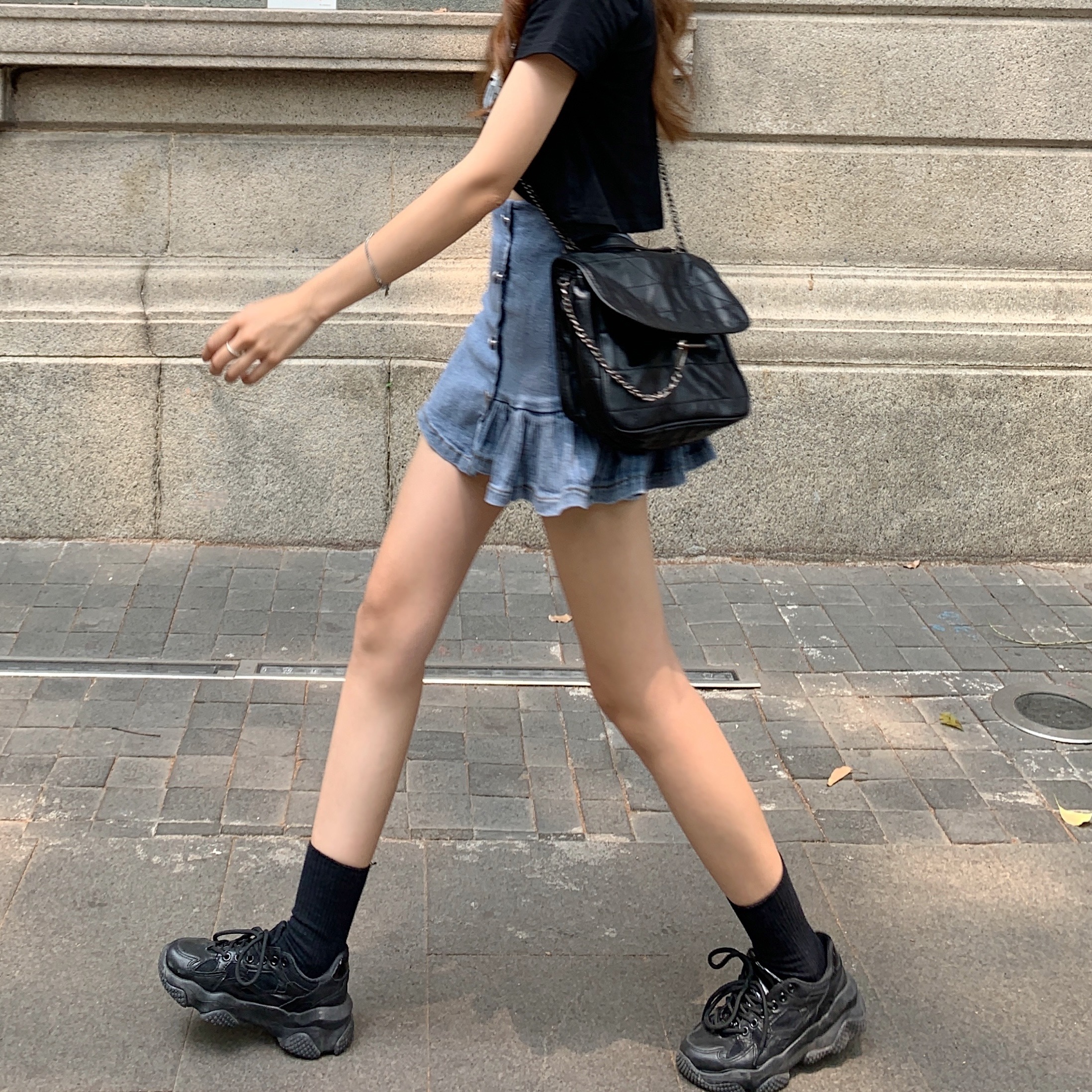 Spice Girl denim skirt women's spring 2021 new high waist slim design pleated skirt skirt summer