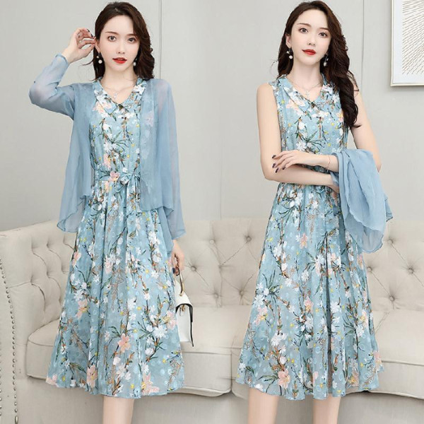 Single / suit dress female student Korean summer women's 2021 new Chiffon sunscreen long skirt two piece set
