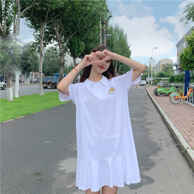Real photos with video online red T-shirt dress 2019 new Polo T-shirt skirt
