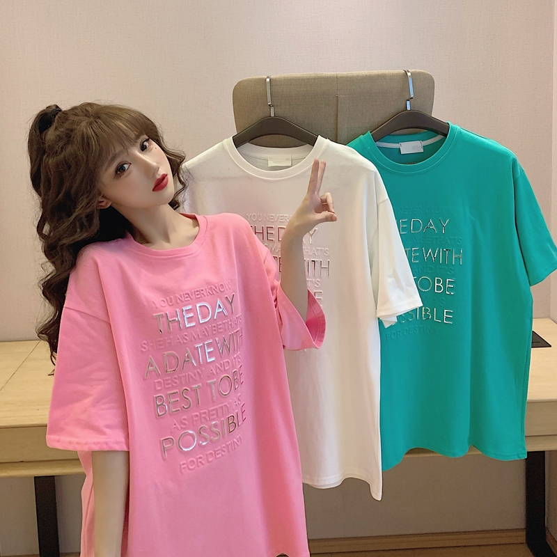 2021 summer new large white short sleeve t-shirt female student loose three-dimensional letter base coat female fashion