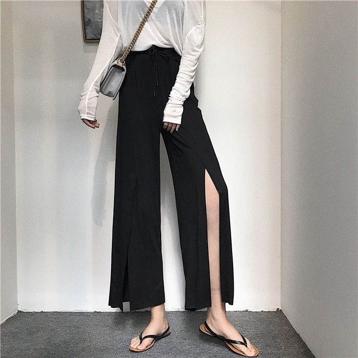 Hong Kong Style super fire net red high waist show thin hip hop hip hop Hip Hop Pants drop down feeling versatile strong dance split wide leg