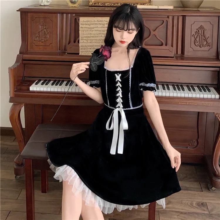 2021 summer new large women's dress fat mm bubble sleeve bandage shows thin air lace stitching foreign style dress