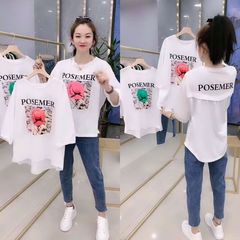 2021 summer new big T-shirt women's Korean all over print letter top women loose show thin bottoms