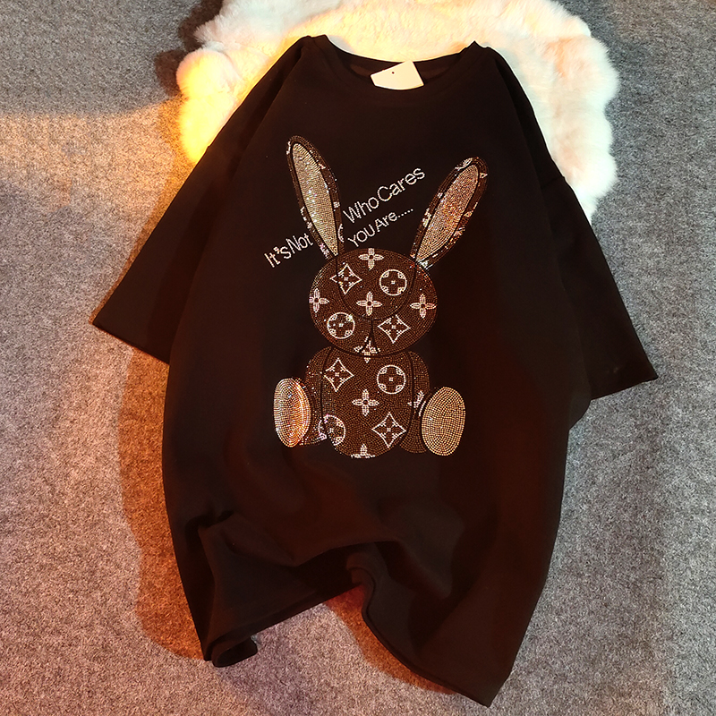 Full size double-sided de Rongjin oversize Korean heavy industry hot drilling rabbit thickened ground loose short sleeve