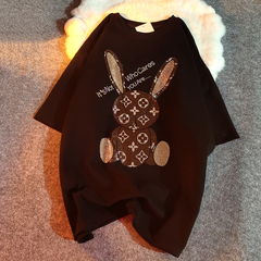 Full size double-sided de Rongjin oversize Korean heavy industry hot drilling rabbit thickened ground loose short sleeve