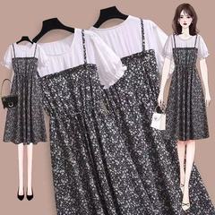 2021 summer new stitching suspender fake two piece dress