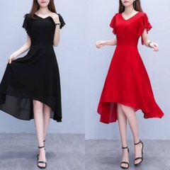 2021 summer new large women's dress fat sister foreign style cover belly show thin chiffon dress over the knee black skirt