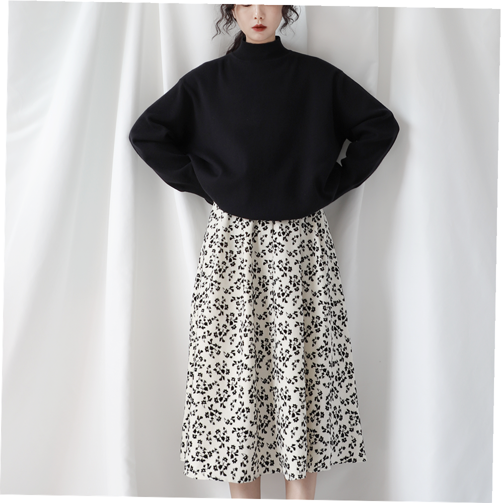 Women's half length skirt spring and autumn 2021 new Japanese retro half length skirt with A-shaped broken flower skirt