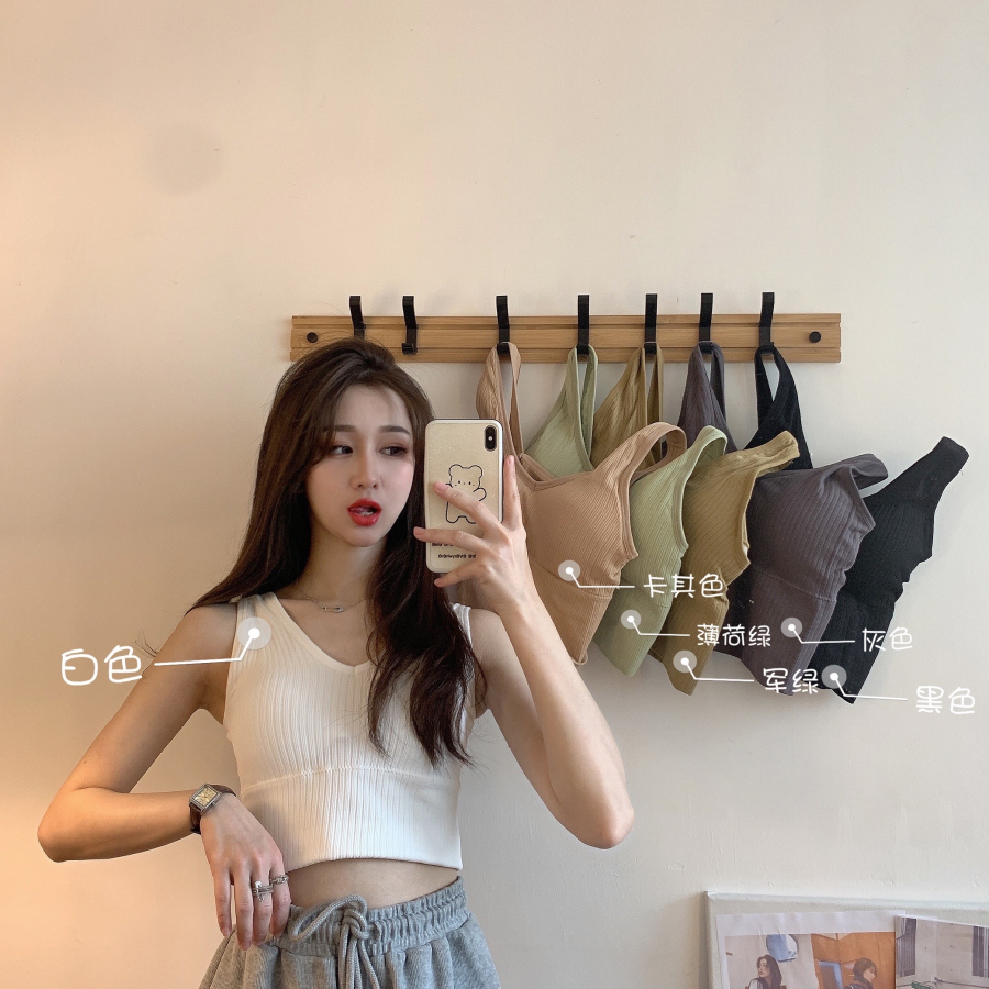 Real shot knitted vest suspender women's summer new Korean version slim fit outer wear bra anti light inner wear top