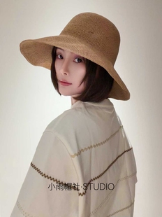 小雨帽社遮阳帽纯手工细草渔夫帽夏季仙女出游圆顶草帽防晒遮阳帽