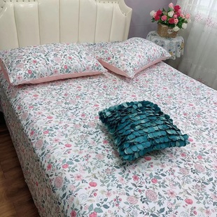 出口1纯棉田园风小花双人床单枕套三件套全棉褥单枕代15/1.8床品