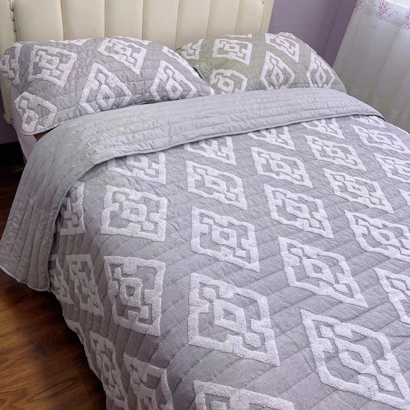 毛巾绣绗缝床盖盖被三件套