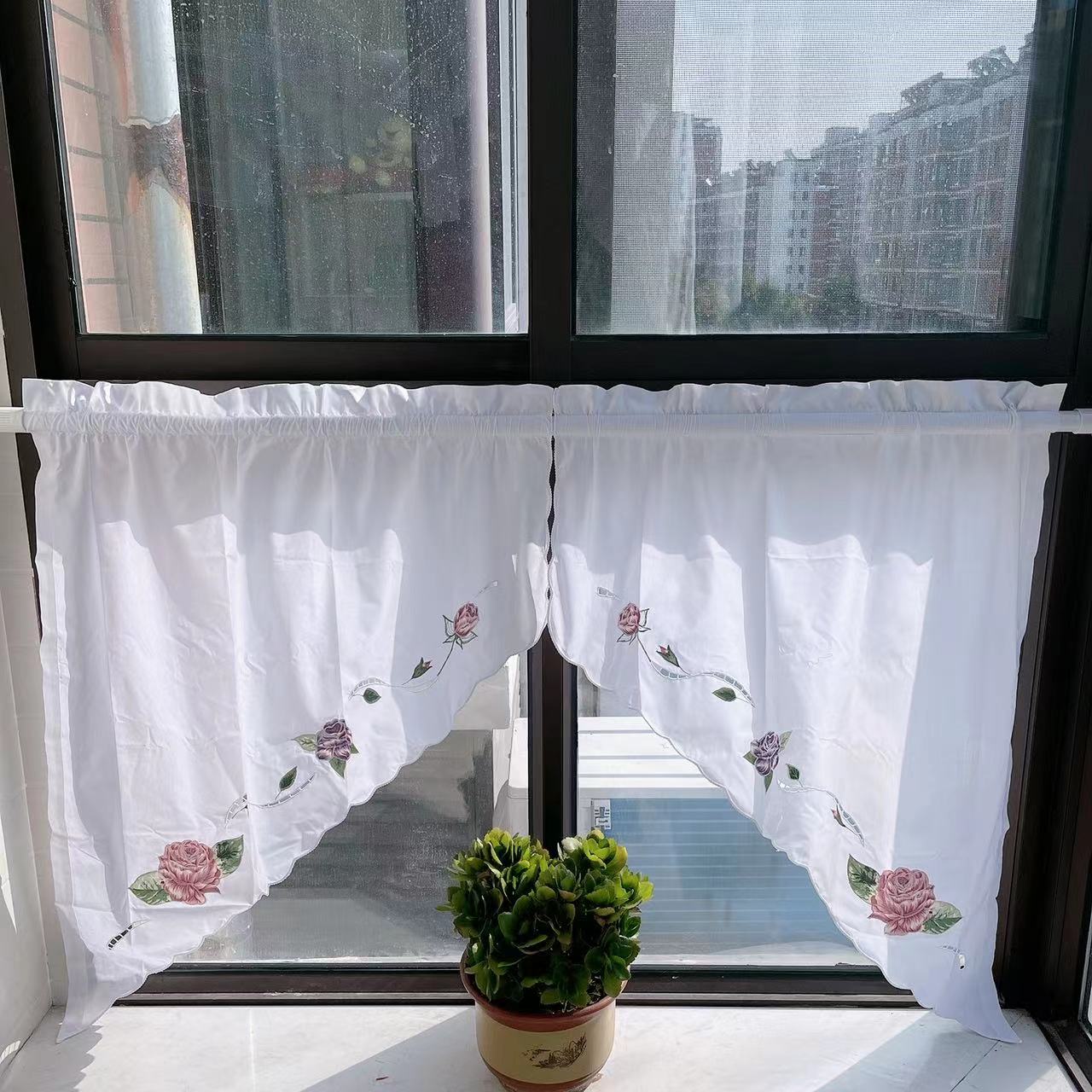 半透光田园风门帘小窗帘绣花