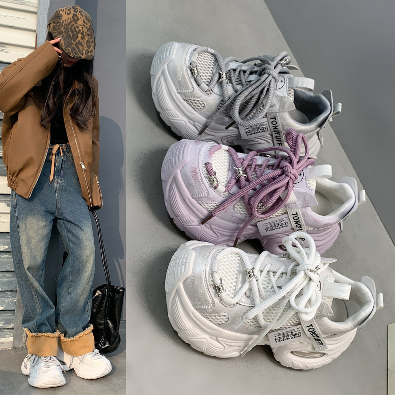 爱依服老爹鞋女厚底2025新款秋冬季爆款学生百搭小个子增高运动鞋
