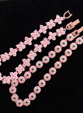 欧美复古宫廷微镶锆石四叶花朵手链女长款气质高级宴会冷淡风新娘