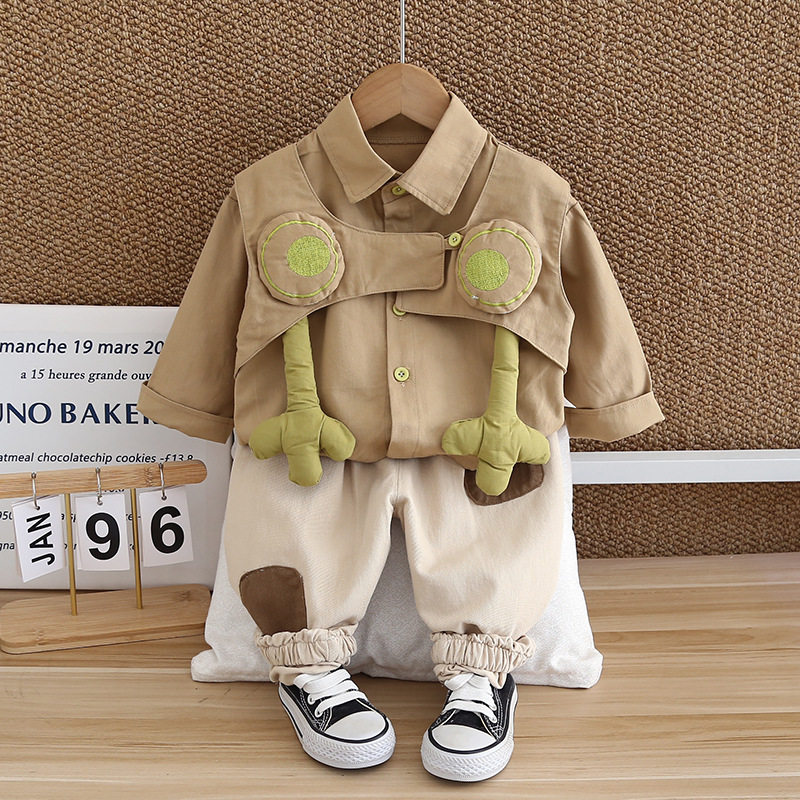 潮2026新款儿童春装男宝宝洋气套装小童装衬衫两件套婴儿衣服男童