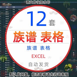 家族族谱图表电子模板excel表格父系母系古风田氏宝塔式世系图表1